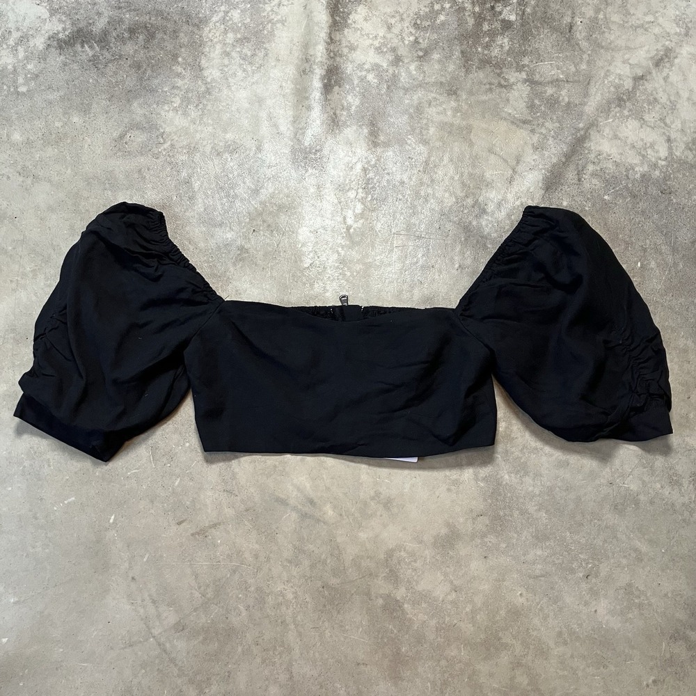 O.P.T. Shirt Womens Size Small Black Smocked Back Puff Sleeve Cropped